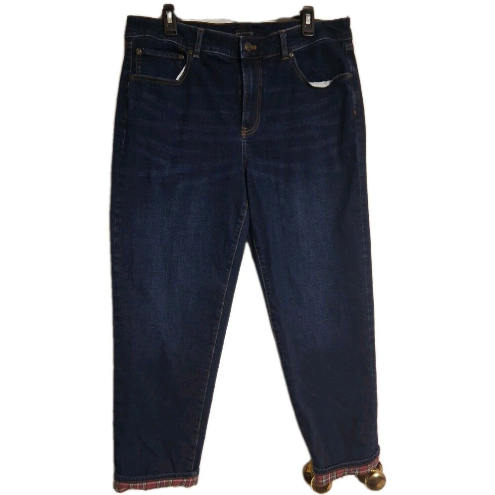 Women's Talbots Everyday Relaxed Jeans Size 12 Plaid Cuffs